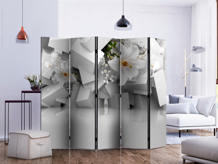 Folding Screen Lost in Chaos II - white lily flower on a background of geometric shapes 133882 additionalImage 2