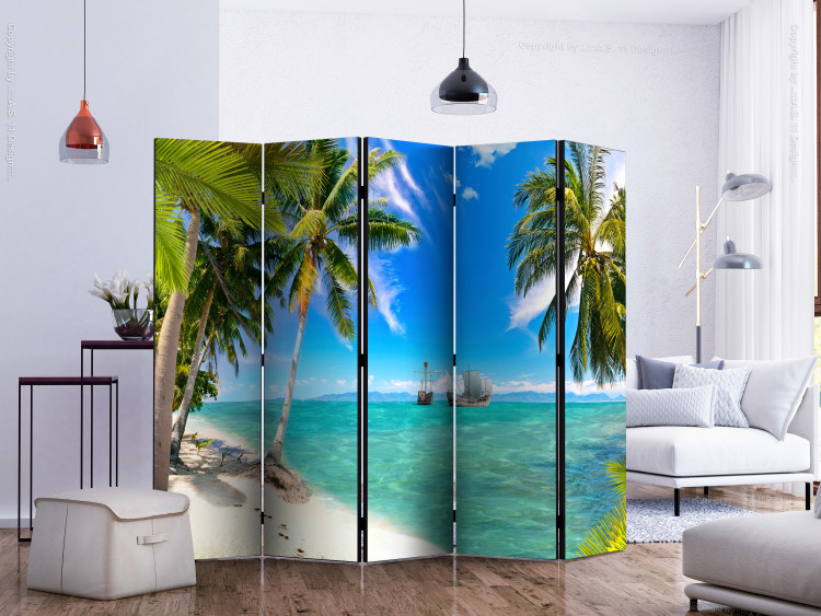 Room Divider Screen Lost Ships II - beach and blue ocean landscape with ships 134082 additionalImage 2