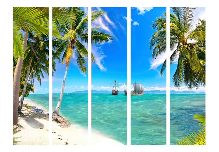 Room Divider Screen Lost Ships II - beach and blue ocean landscape with ships 134082 additionalImage 3