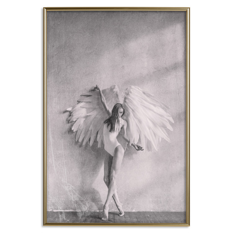 Wall Poster Winged - black and white woman with large wings against a concrete background 134182 additionalImage 15