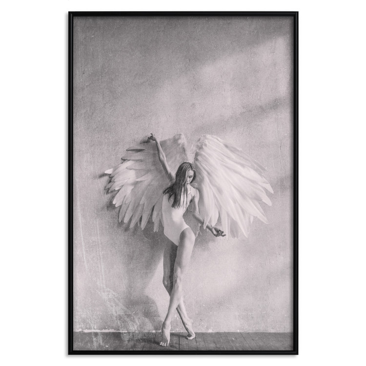 Wall Poster Winged - black and white woman with large wings against a concrete background 134182 additionalImage 14