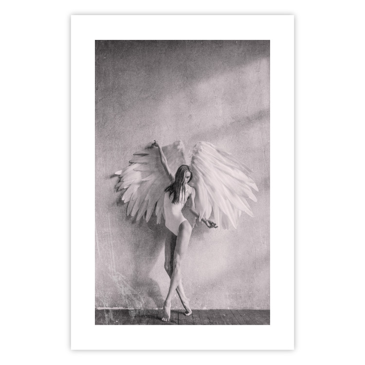 Wall Poster Winged - black and white woman with large wings against a concrete background 134182 additionalImage 17