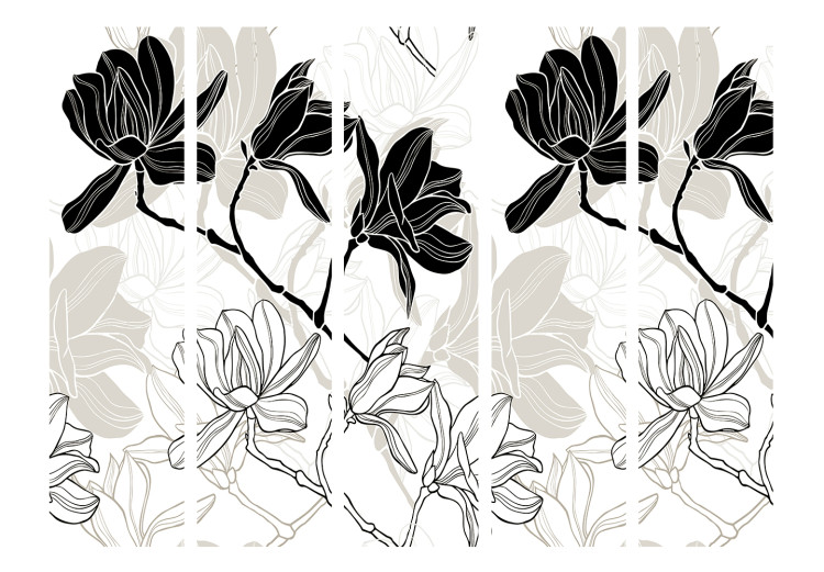 Folding Screen Flowers B&W II (5-piece) - black and white pattern of blooming flowers 134282 additionalImage 3