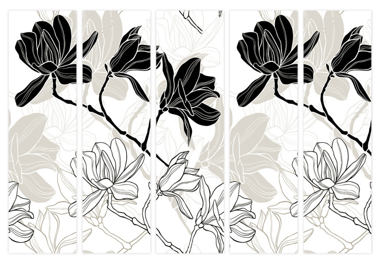 Folding Screen Flowers B&W II (5-piece) - black and white pattern of blooming flowers 134282 additionalImage 7