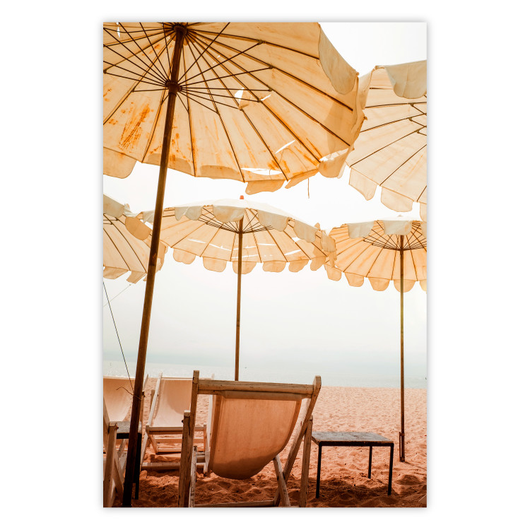 Wall Poster Sunny Gust - summer landscape of beach loungers with the sea in the background 135882