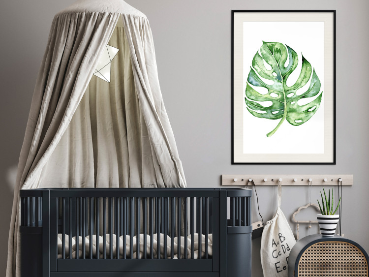 Wall Poster Watercolor Monstera - a simple composition with a green plant leaf 136382 additionalImage 15