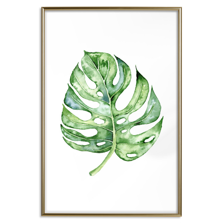 Wall Poster Watercolor Monstera - a simple composition with a green plant leaf 136382 additionalImage 4