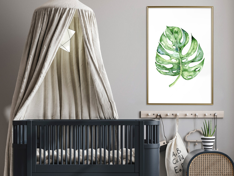 Wall Poster Watercolor Monstera - a simple composition with a green plant leaf 136382 additionalImage 16
