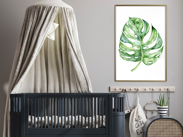 Wall Poster Watercolor Monstera - a simple composition with a green plant leaf 136382 additionalImage 12