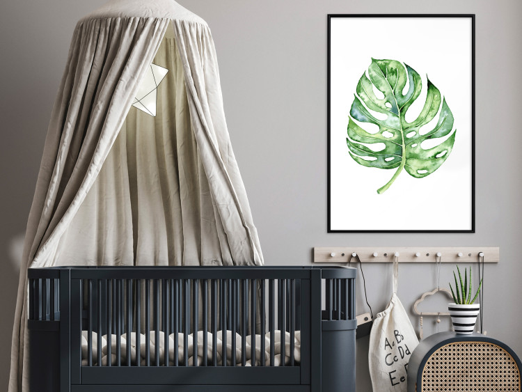 Wall Poster Watercolor Monstera - a simple composition with a green plant leaf 136382 additionalImage 18