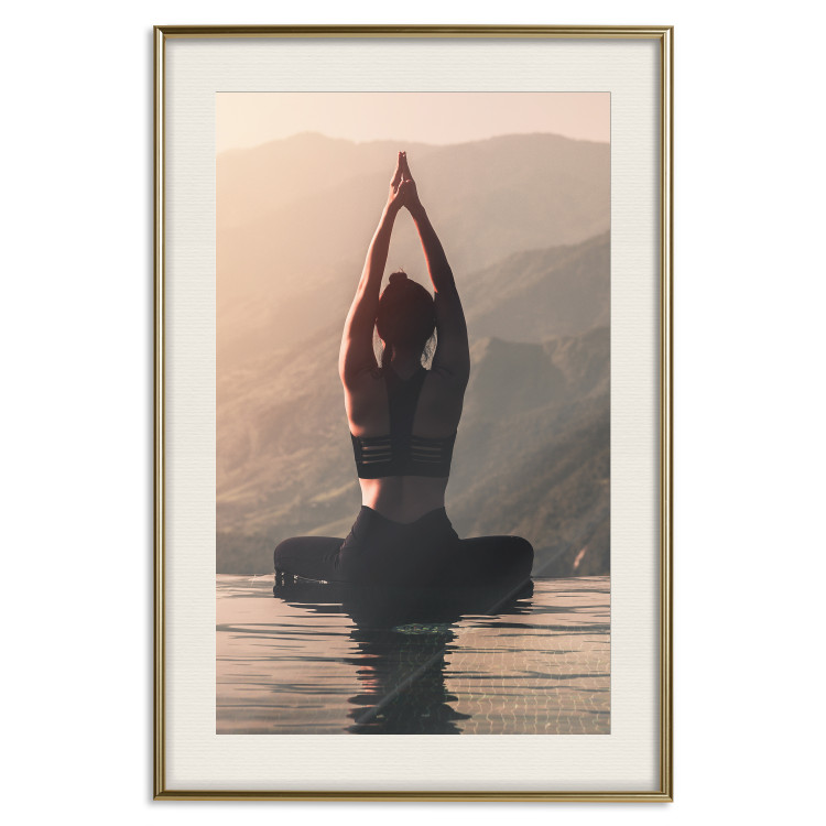 Poster Relaxation in the Mountains - photograph of a woman practicing yoga against a mountain backdrop 138882 additionalImage 27