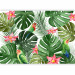 Wall Mural Monstera - green exotic leaves and colourful parrots among flowers 144682 additionalThumb 1