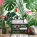 Wall Mural Monstera - green exotic leaves and colourful parrots among flowers 144682 additionalThumb 8
