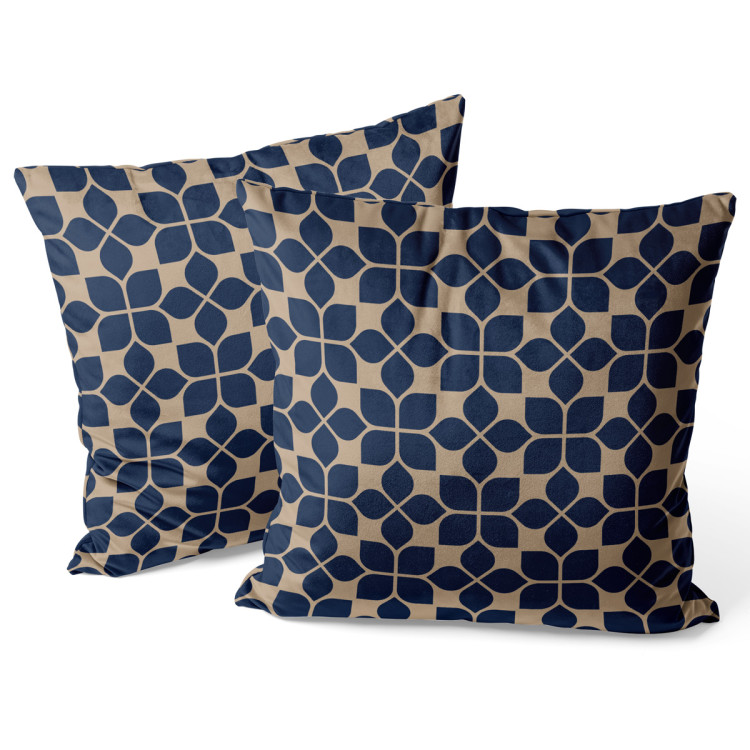 Decorative Velor Pillow Oriental tiles - a beige and blue ceramic-inspired pattern 147082 additionalImage 3