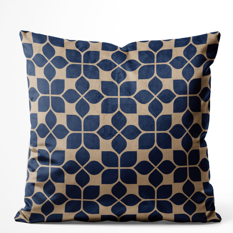 Decorative Velor Pillow Oriental tiles - a beige and blue ceramic-inspired pattern 147082