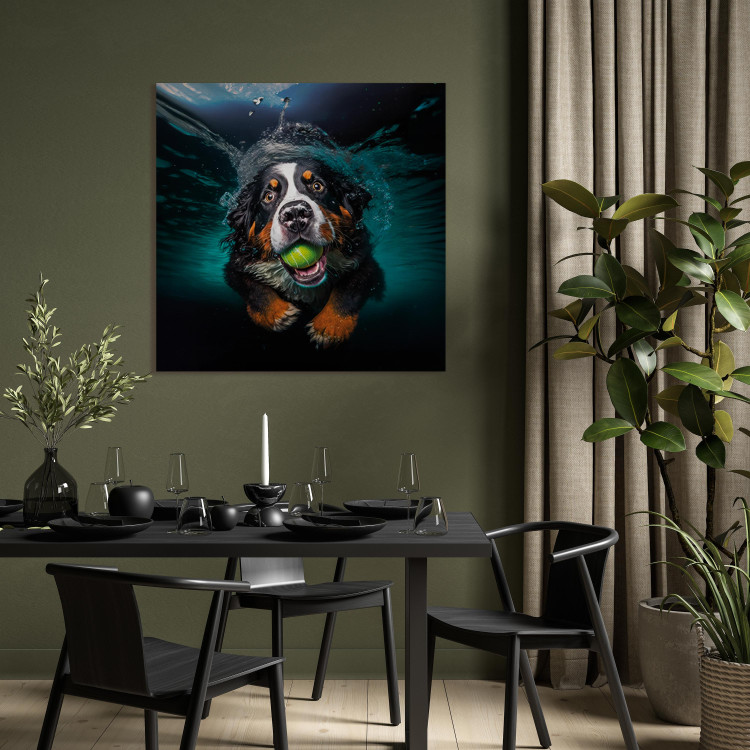 Canvas Art Print AI Bernese Mountain Dog - Floating Animal With a Ball in Its Mouth - Square 150182 additionalImage 11