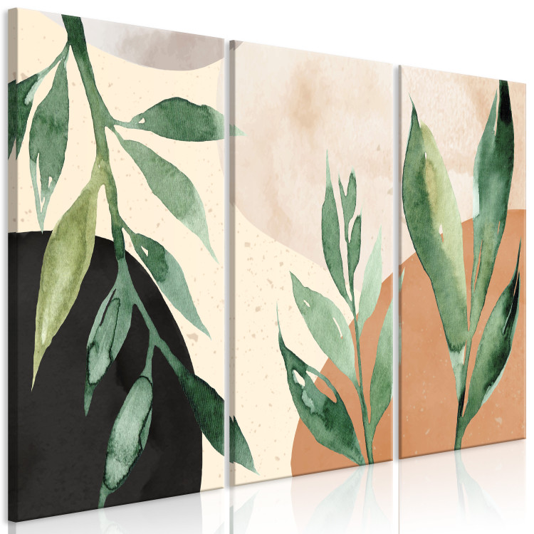 Canvas Print Green Leaves - Plants on an Abstract Background in Pastel Browns 151782 additionalImage 2