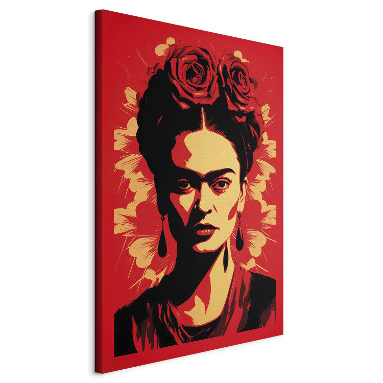 Canvas Print Frida Kahlo - Portrait With Roses on Head on Red Background 152282 additionalImage 2