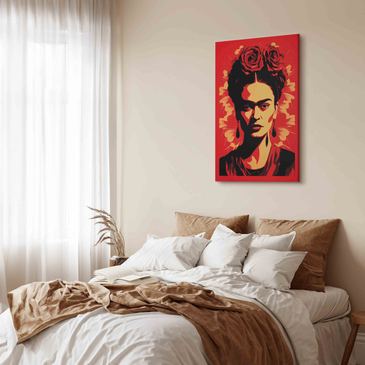 Canvas Print Frida Kahlo - Portrait With Roses on Head on Red Background 152282 additionalImage 11