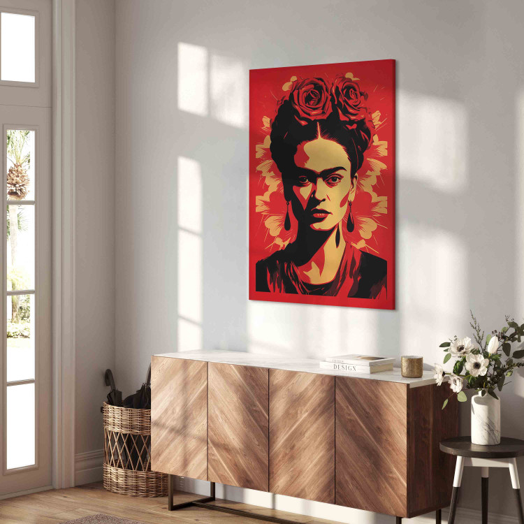 Canvas Print Frida Kahlo - Portrait With Roses on Head on Red Background 152282 additionalImage 10