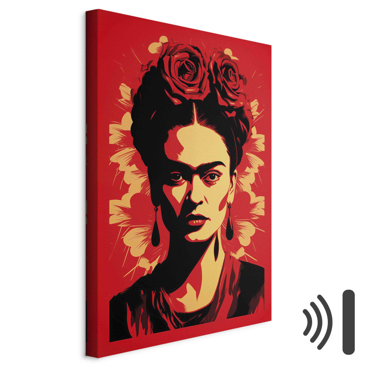 Canvas Print Frida Kahlo - Portrait With Roses on Head on Red Background 152282 additionalImage 8