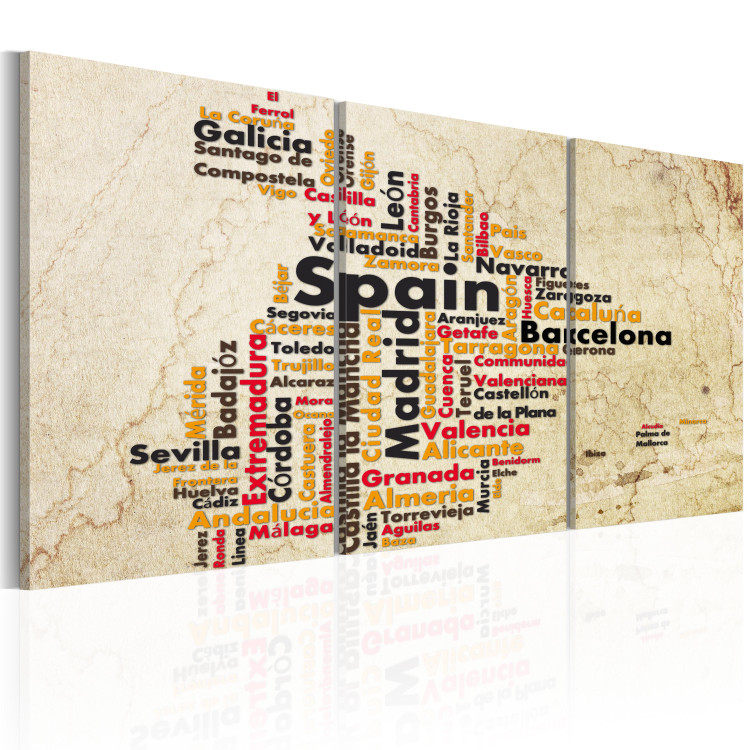 Canvas Art Print Map of Spain - borders formed from city names in national colors 55282 additionalImage 2