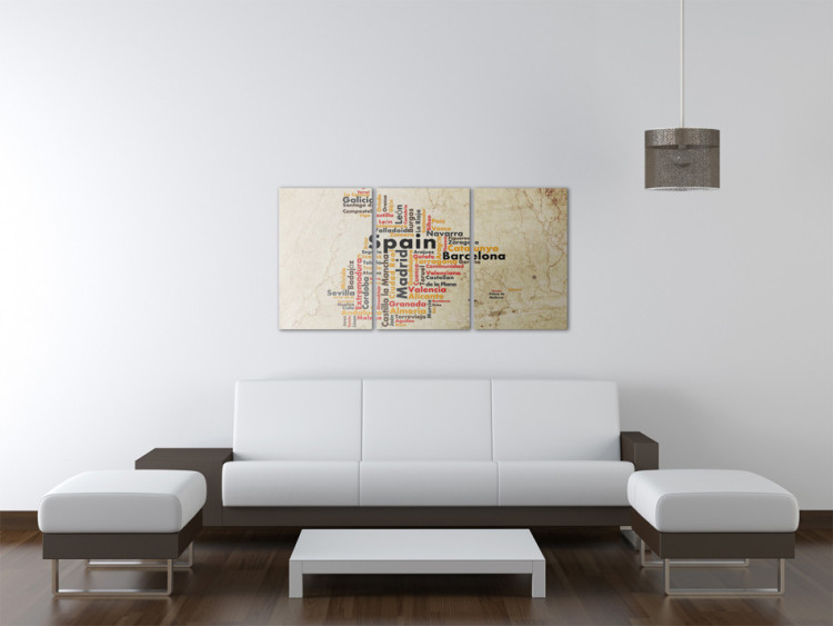 Canvas Art Print Map of Spain - borders formed from city names in national colors 55282 additionalImage 3
