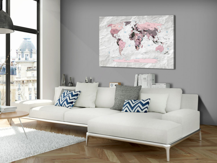 Canvas Art Print World Map: Pink Continents 91882 additionalImage 3