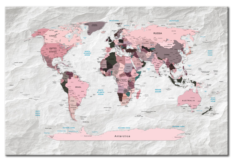 Canvas Art Print World Map: Pink Continents 91882