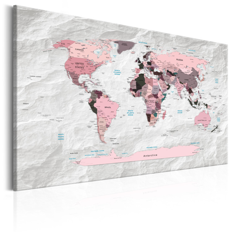 Canvas Art Print World Map: Pink Continents 91882 additionalImage 2