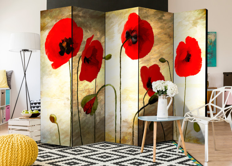 Folding Screen Golden Poppy Field II - romantic red flowers on a golden background 95282 additionalImage 4