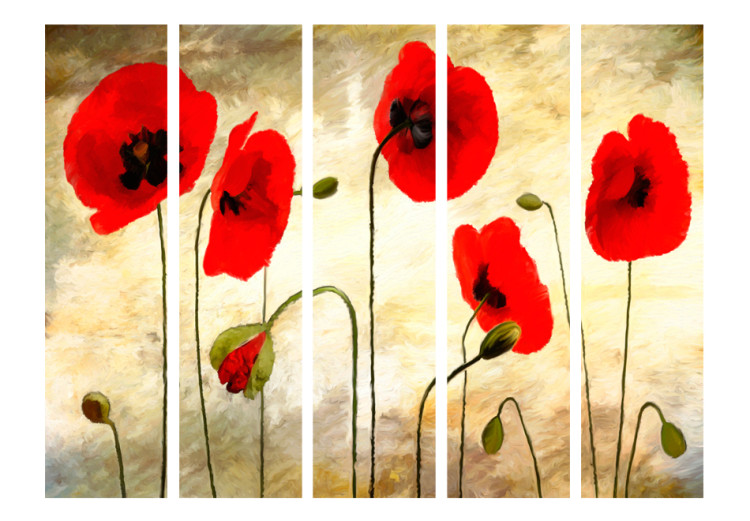 Folding Screen Golden Poppy Field II - romantic red flowers on a golden background 95282 additionalImage 3