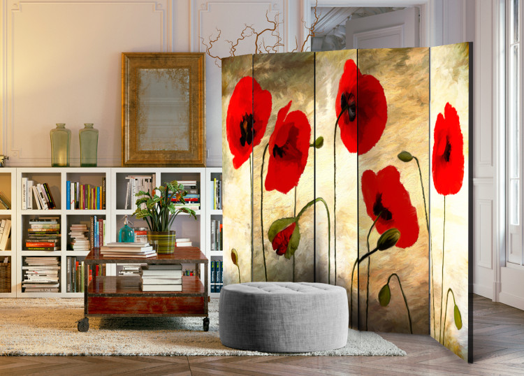 Folding Screen Golden Poppy Field II - romantic red flowers on a golden background 95282 additionalImage 2