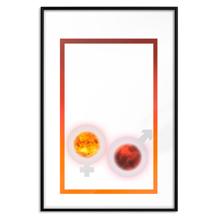 Poster Mars and Venus - abstraction with a pair of planets and gender symbols on a white background 116792 additionalImage 18