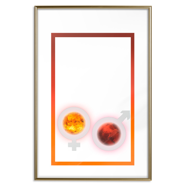 Poster Mars and Venus - abstraction with a pair of planets and gender symbols on a white background 116792 additionalImage 20