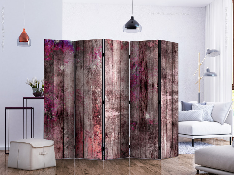 Room Divider Screen Breath of Spring II - wooden planks texture with a purple accent 122992 additionalImage 2