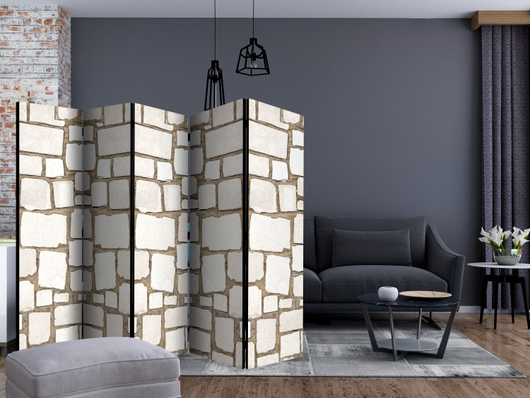 Folding Screen Stone Puzzle II - beige stone brick texture in architecture 123292 additionalImage 4