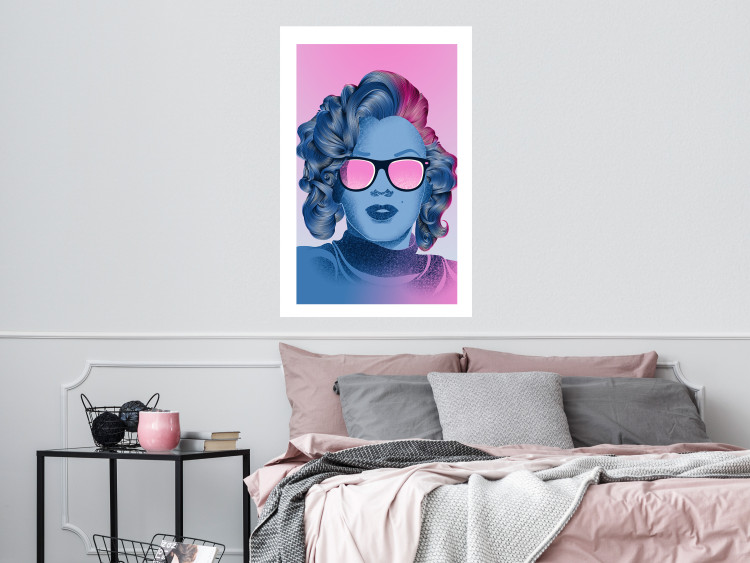 Poster Norma Jeane - fanciful blue-pink portrait of a woman with glasses 123492 additionalImage 2