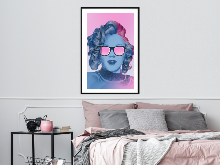 Poster Norma Jeane - fanciful blue-pink portrait of a woman with glasses 123492 additionalImage 4