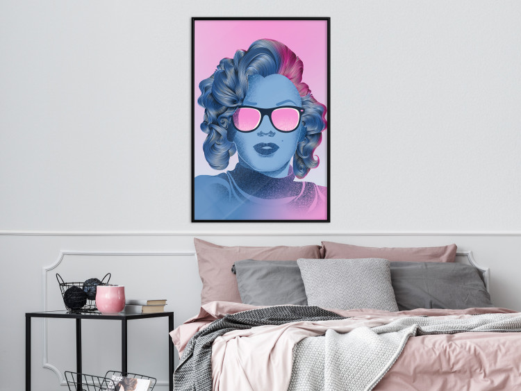 Poster Norma Jeane - fanciful blue-pink portrait of a woman with glasses 123492 additionalImage 3