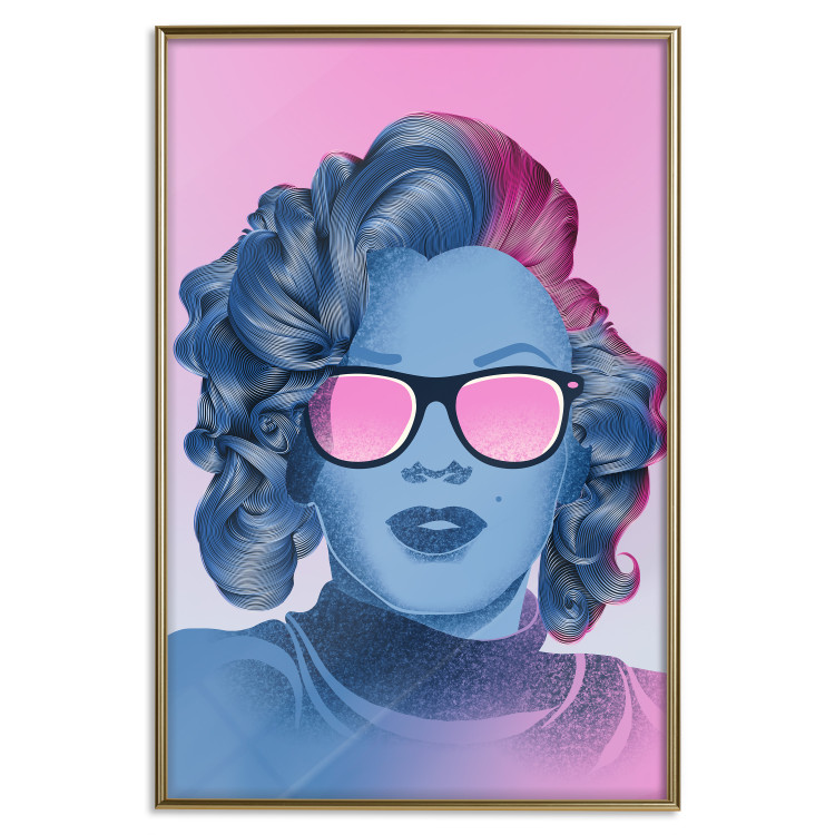 Poster Norma Jeane - fanciful blue-pink portrait of a woman with glasses 123492 additionalImage 16