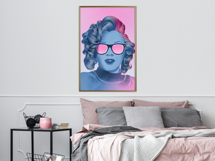 Poster Norma Jeane - fanciful blue-pink portrait of a woman with glasses 123492 additionalImage 5