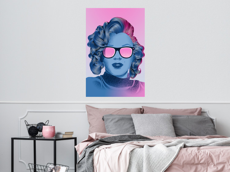 Poster Norma Jeane - fanciful blue-pink portrait of a woman with glasses 123492 additionalImage 17