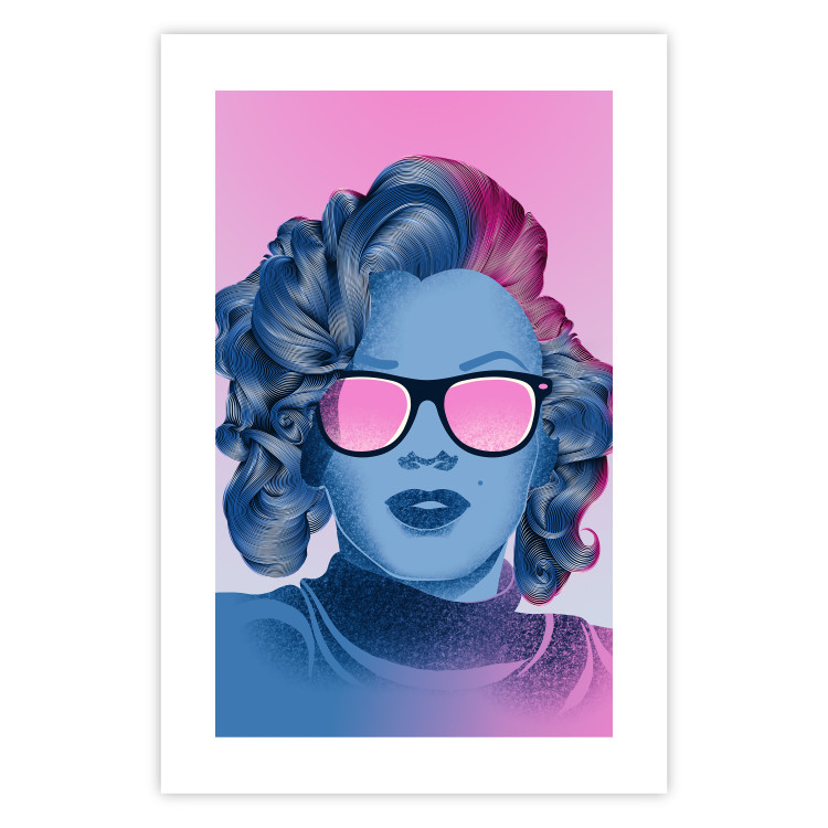 Poster Norma Jeane - fanciful blue-pink portrait of a woman with glasses 123492 additionalImage 19