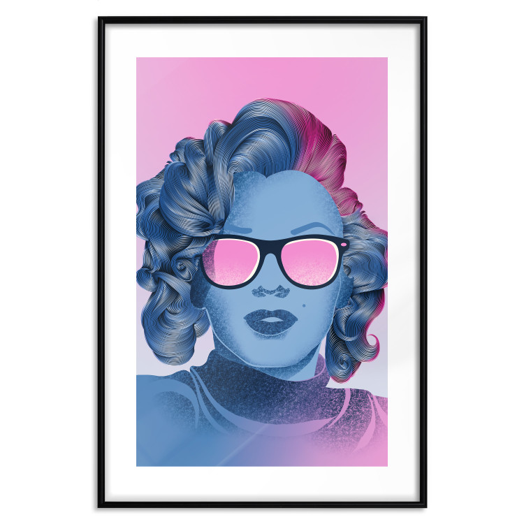 Poster Norma Jeane - fanciful blue-pink portrait of a woman with glasses 123492 additionalImage 15