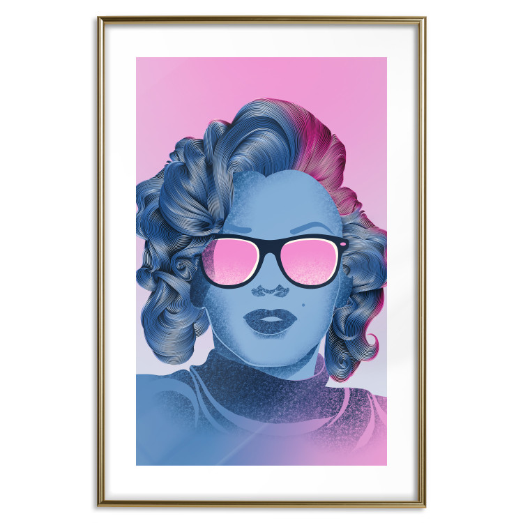 Poster Norma Jeane - fanciful blue-pink portrait of a woman with glasses 123492 additionalImage 14