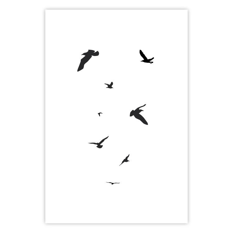 Wall Poster Evening Flight - black and white fantastical flying birds on white background 123592 additionalImage 25