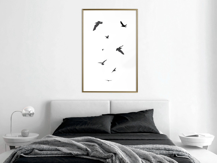 Wall Poster Evening Flight - black and white fantastical flying birds on white background 123592 additionalImage 7