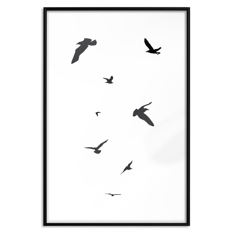 Wall Poster Evening Flight - black and white fantastical flying birds on white background 123592 additionalImage 24