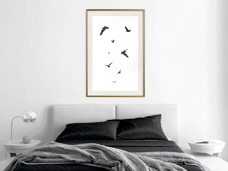 Wall Poster Evening Flight - black and white fantastical flying birds on white background 123592 additionalImage 21